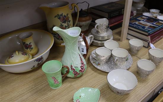 A Continental four piece wash set, three Carltonware pots and sundry ceramics